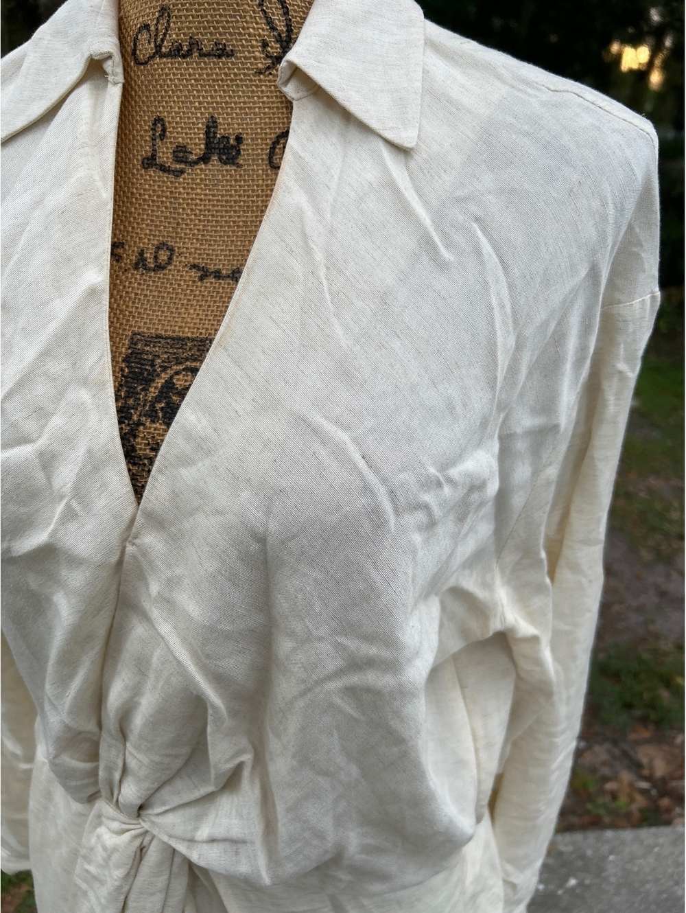 Anthropologie Cream Long Sleeve Dress with Twist Front Detail, Size 10 US